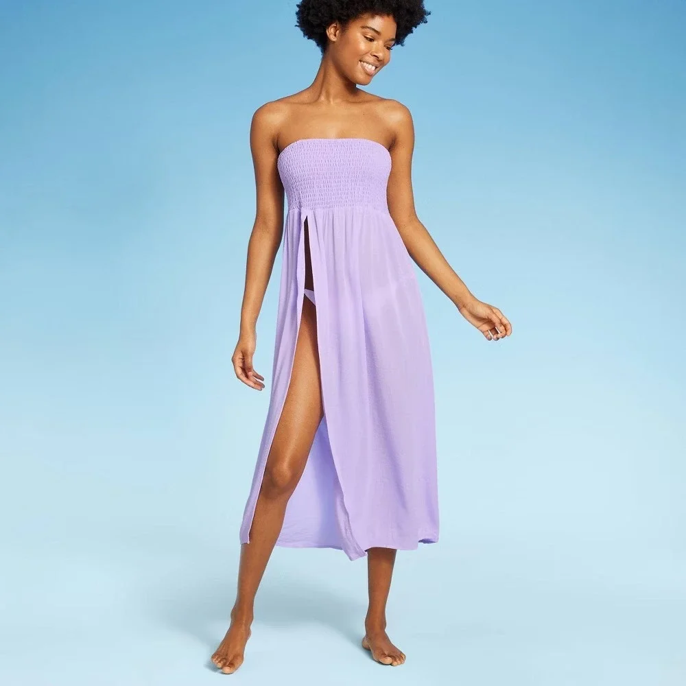 Wild Fable Coverup Dress Skirt Swim Purple Smocked Convertible NWT